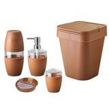 4 Peças Conjunto Para Banheiro E 1 Lixeira 5 Litros Eco Cerejeira - Ou