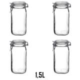 4 Potes hermético 1,5 Litro (1500ml) Fido Rocco Bormioli de vidro transparente com tampa para armazenamento de alimentos