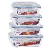 4 Potes Hermético Retangular Vidro Borosilicato Tampa 4 Travas Marmita Micro-ondas - Click Glass