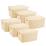 6 Caixas Organizadoras Rattan Grande Cor Creme 28x38,5x19 cm - Nitron