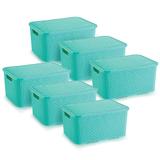 6 Caixas Organizadoras Rattan Grande Cor Verde 28x38,5x19 cm - Nitron