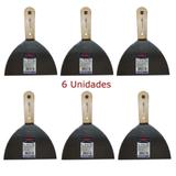 6 Espátulas Em Inox Cabo De Madeira 15cm - Não Enferruja - Western