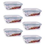 6 Potes Hermético Retangular Vidro Borosilicato Tampa 4 Travas Marmita Micro-ondas 1520ML - Click Glass