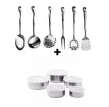 6 Talheres De Inox + 5 Potes De Inox Utensílios Cozinha - Well