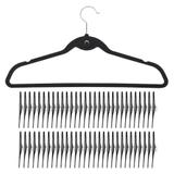 60 Cabides De Veludo Slim Ultra Finos Antideslizante Aveludado Preto - Kelter