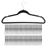 60 Cabides De Veludo Slim Ultra Finos Antideslizante Aveludado Preto - Kelter