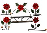 Acessórios Para Banheiro Artesanal - 5 Peças - Rosas Vermelhas - Arte del-rey