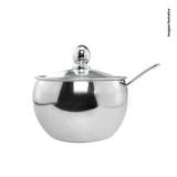 Açucareiro Luxo em Aço Inox com Tampa de Vidro e Colher - Uny home