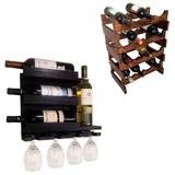 Adega Art Madeira para 16 Garrafas + Adega de Parede para 4 Garrafas de Vinho e Porta Taças - Arte em madeira