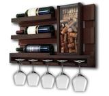 Adega De Parede Suporte Vinhos Garrafas Madeira MDF Porta Taças Bar Barzinho MDF Tabaco Fosco - Soul fins