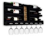 Adega Madeira De Parede Para Garrafas Vinhos Decoração Porta Rolhas e Porta Taças Preto Fosco - Soul fins