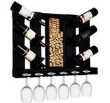 Adega Madeira MDF De Parede Para Garrafas Vinhos Decoração Porta Rolhas e Porta Taças Preto Fosco - Soul fins