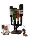 Adega Suporte Mesa Bar 4 Garrafas Porta Vinhos e Bebidas Estilo Industrial Preto Laca - Formalivre