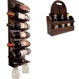 Adega Vertical de Parede Art Madeira com Sisal + Cesta Artesanal Porta Bebidas 3 Garrafas - Arte em madeira