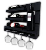 Adega Vinhos De Parede Madeira MDF Porta Taças Bar Barzinho MDF Preto Fosco - Soul fins