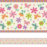 Adesivo de Parede Faixa Decorativa Infantil Flores e Borboletas 10m x 10cm - Quartinhos