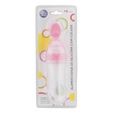 Alimentador em silicone rosa com colher - Pais e filhos