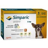 Antipulgas, Carrapatos e Sarnas Simparic 5 mg (Sarolaner) para Cães de 1,3 a 2,5 kg - Zoetis (3 comprimidos)