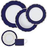 Aparelho De Jantar 20 Peças Branco E Azul Royal Blue Germer