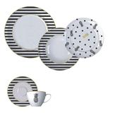 Aparelho De Jantar 20 Peças Porcelana Fancy Branco E Preto Germer