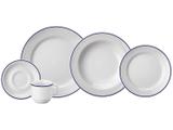 Aparelho de Jantar 20 Peças Schmidt Redondo - Branco e Azul Porcelana Filetado