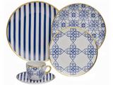 Aparelho de Jantar 30 Peças Oxford Porcelana - Redondo Branco e Azul Lusitana