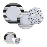 Aparelho De Jantar 30 Peças Porcelana Fancy Branco E Preto Germer