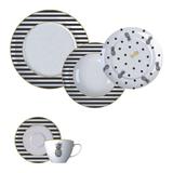 Aparelho De Jantar 30 Peças Porcelana Fancy Branco E Preto Germer