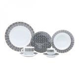 Aparelho de Jantar 42 Peças de Porcelana Super White Egypt Mail Box Lyor Preto/Branco