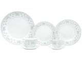 Aparelho de Jantar 42 Peças Wolff Redondo - Branco e Cinza Porcelana Super White Montalcino