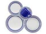 Aparelho de Jantar Chá 30 Peças Biona Cerâmica - Redondo Branco e Azul Donna Grécia