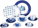 Aparelho de Jantar Chá 30 Peças Casambiente - Porcelana Redondo Branco e Azul Isadora