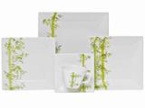 Aparelho de Jantar Chá 30 Peças Oxford - Porcelana Quadrado Branco e Verde Bamboo