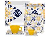 Aparelho de Jantar Chá Café 42 Peças Oxford - Porcelana Quadrado Estampado Quartier Sevilha