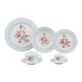 Aparelho de Jantar Chá Sobremesa Porcelana Blue Flowers 42pçs - Wolff