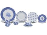 Aparelho de Jantar e Chá 20 Peças Casambiente - Porcelana Redondo Azul e Branco Isadora