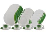 Aparelho de Jantar e Chá 20 Peças Lyor Porcelana - Redondo Branco Leaves