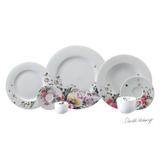 Aparelho de Jantar e Chá Porcelana Schmidt 30 Peças - Dec. Aquarela