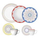 Aparelho De Jantar Germer Filó 42 Pçs Porcelana Branco Com Decalque