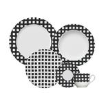 Aparelho De Jantar Germer Vichy Graphite 20 Peças Porcelana Branco