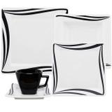 Aparelho De Jantar Oxford Nara Wave 20 Peças Porcelana Branco/Preto