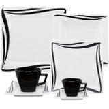 Aparelho De Jantar Oxford Nara Wave 42 Peças Porcelana Branco/Preto