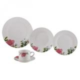 Aparelho de Jantar Porcelana 20 Peças Roses Redondo Lyor Branco