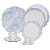 Aparelho Jantar Oxford Coup Celeste Porcelana 42 Peças Azul/Dourado