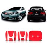 Aplique Vermelho Emblema New Civic Traseiro E Frontal 06/11 - Sportinox
