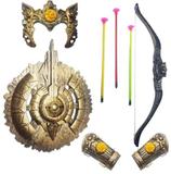Armadura Escudo Arco Medieval Mascara Fantasia Ouro Infa - Top one
