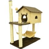 Arranhador Brinquedo Casa para Gatos dois andares com rede de pelúcia House Playground para gatos Bege Sao Pet - São pet