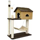 Arranhador Brinquedo para Gatos Casa dois andares com rede de pelúcia House Playground para gatos 104x70x35cm - São pet