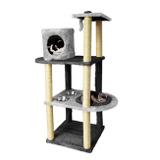 Arranhador para Gatos Casa 3 Andares 51x1.28 + 2 Comedouros Chumba e Cinza Mimos de Bichos
