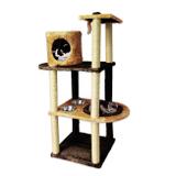 Arranhador para Gatos Casa 3 Andares 51x1.28 + 2 Comedouros Marrom e Caramelo Mimos de Bichos